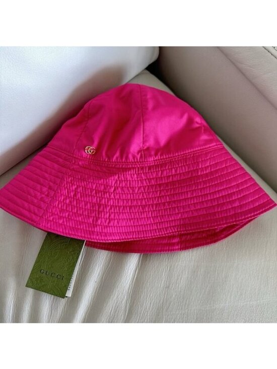 NWT GUCCI NYLON BUCKET PINK HAT GG logo Gold Size M main image 4